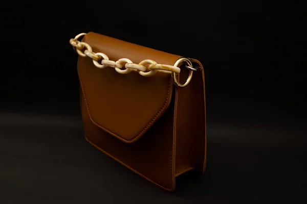 Pochette Donna Marrone Sfondo Nero — Foto Stock