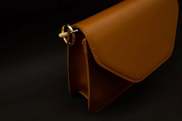 Brown Women Clutch Bag Black Background — Stock Photo, Image