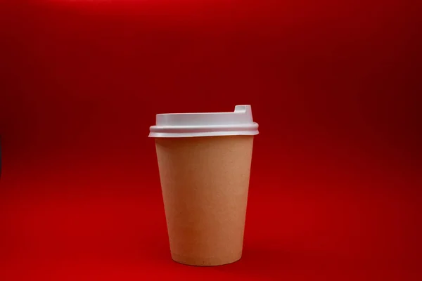 Disposable Plastic Cup Red Background — Stock Photo, Image