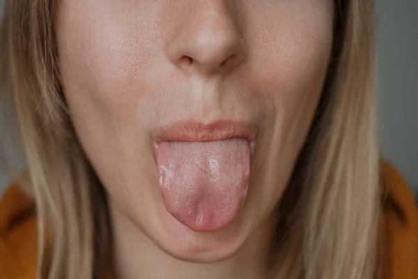 Girl Shows Her Tongue Facial Expressions — Φωτογραφία Αρχείου