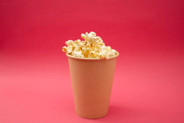 Popcorn Cup Bright Pink Background — Stock Photo, Image