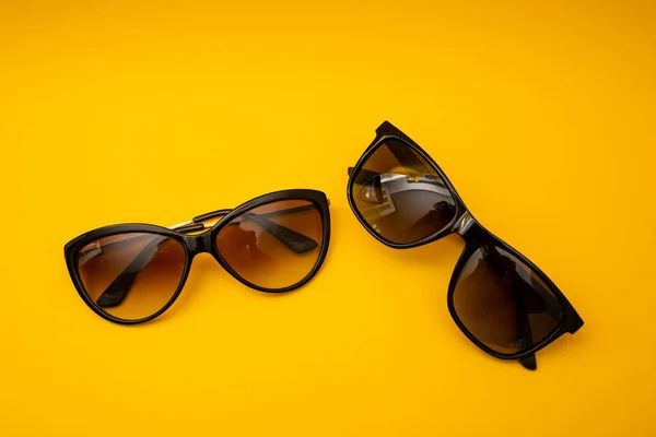 Black Sunglasses Orange Background — Zdjęcie stockowe