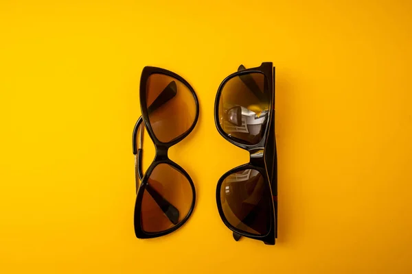 Black Sunglasses Orange Background — Fotografia de Stock