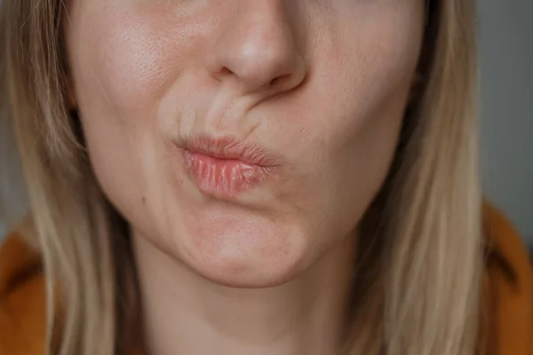 Girl Curves Her Lips Side Facial Expressions — Photo