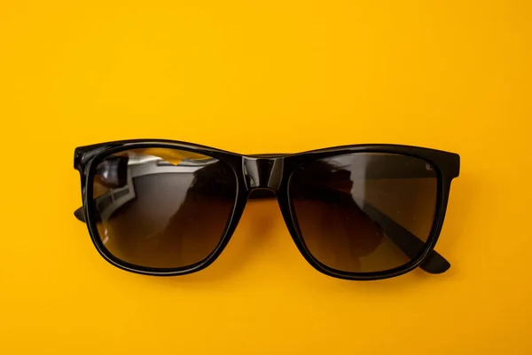 Black Sunglasses Orange Background — Stock Photo, Image