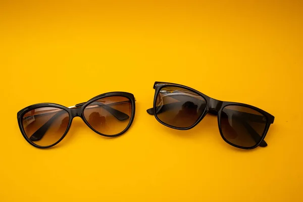 Black Sunglasses Orange Background — Photo