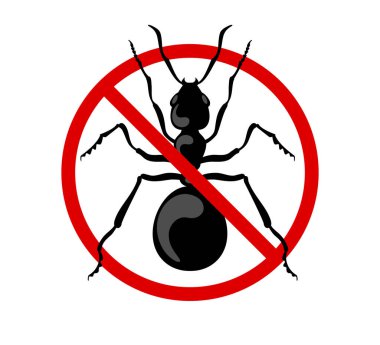 Karıncalar için dur işareti. Büyük karıncaların üzeri yasak levhasıyla çizilmiş. Vektör düz resimleme izole edildi