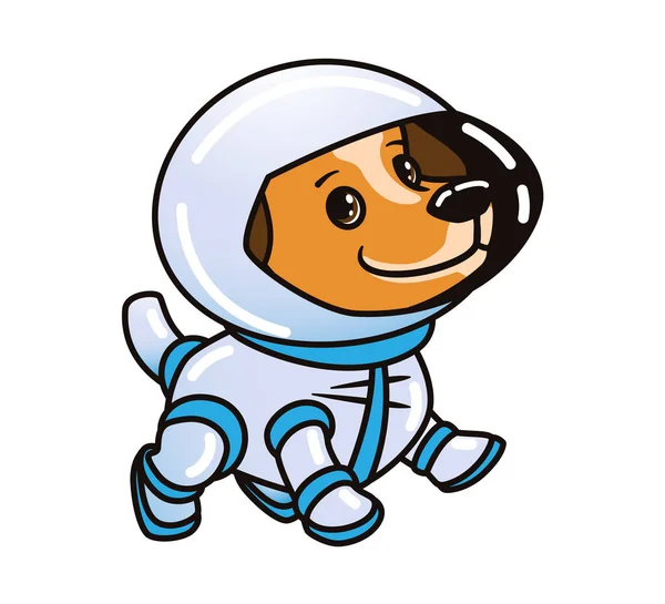 Astronauta bonito cão gengibre em um terno espacial. Isolado vetor ilustração no fundo branco em desenho animado estilo plano, adesivo. — Vetor de Stock