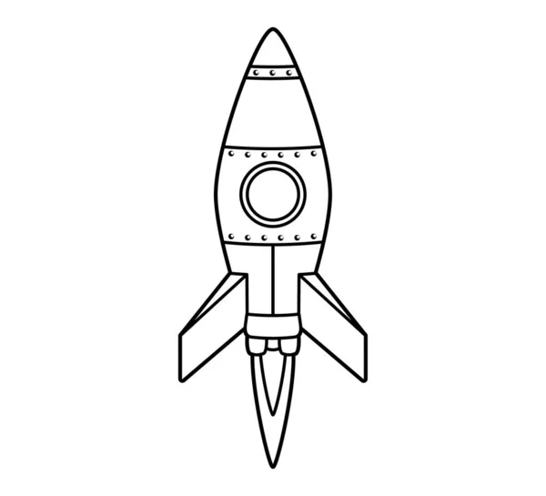 Rocket flying up into space. Icon, coloring book. Vector isolated illustration on white background, black and white line art — Stock Vector