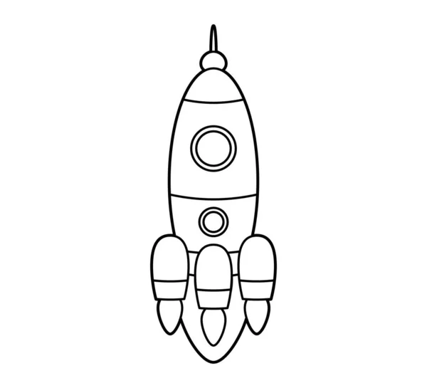 Rocket flying up into space. Icon, coloring book. Vector isolated illustration on white background, black and white line art — Stock Vector