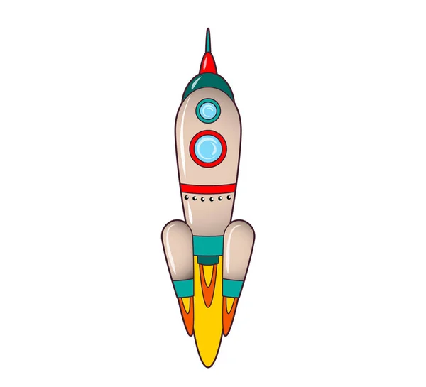 Rocket Flying Space Icon Coloring Book Vector Isolated Illustration White — Stock Vector