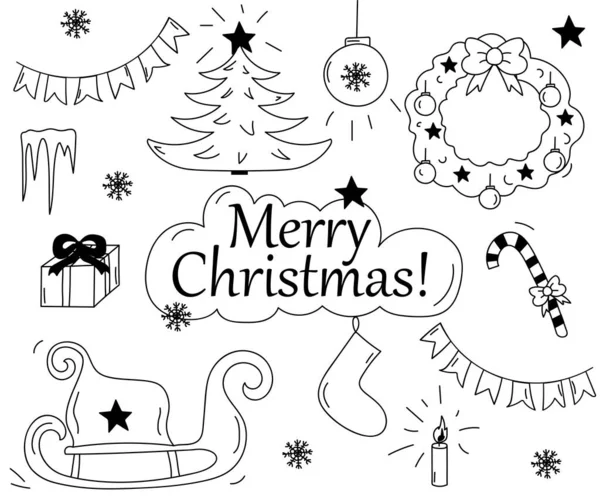 Karalama tarzında siyah ve beyaz Noel eşyaları.
