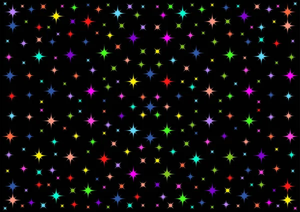 Black Background Multicolored Holiday Stars — Stock Vector