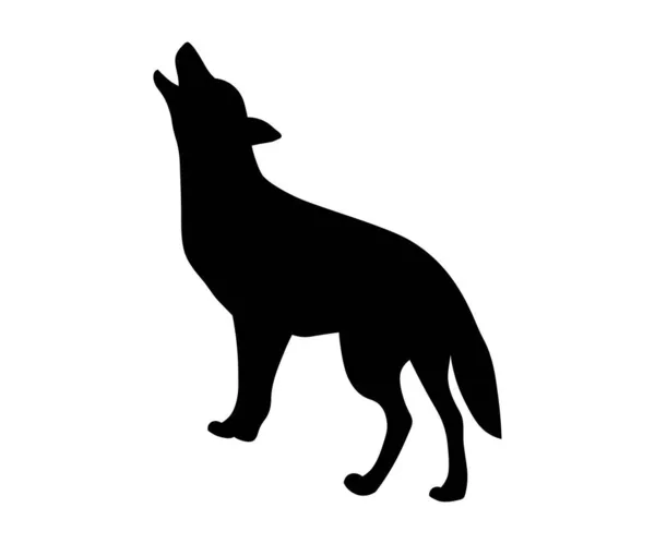 遠吠えする狼の黒いシルエット — ストックベクタ