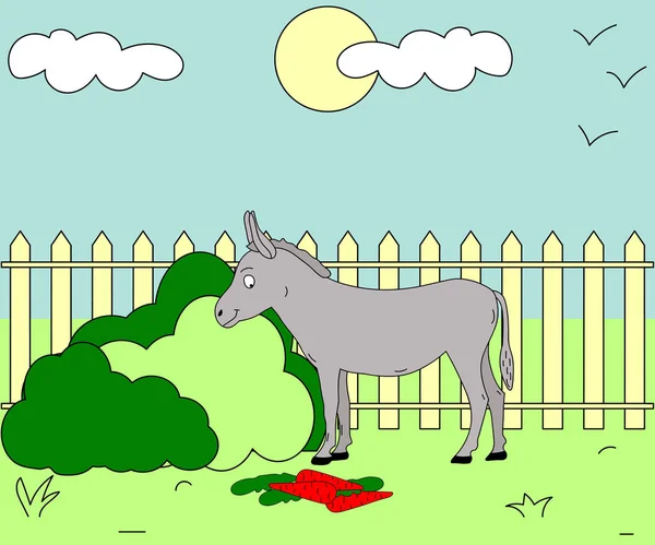 Ilustração Infantil Burro Cenoura —  Vetores de Stock