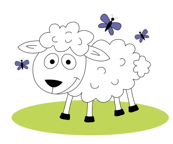 Little Cheerful White Sheep — 图库矢量图片
