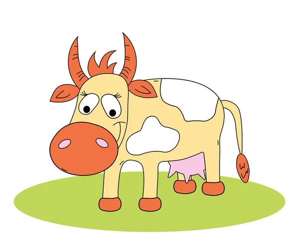 Kinderillustration Einer Lustigen Gefleckten Kuh — Stockvektor
