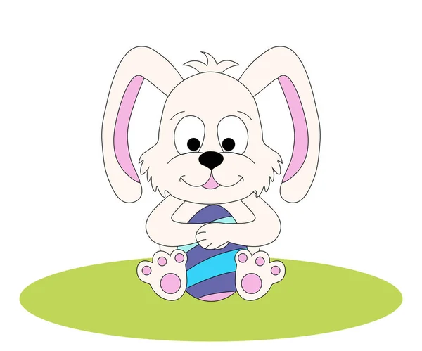 Lindo Conejito Pascua Dibujos Animados Con Huevo Pascua Colorido — Vector de stock