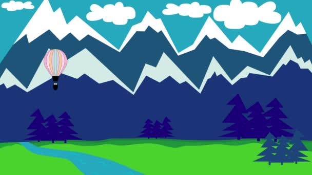 Animación Video Donde Globo Vuela Cielo Sobre Las Montañas — Vídeos de Stock