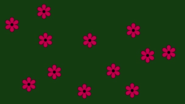 Video Clip Animation Multicolored Flowers Appear Green Field — Stock Video