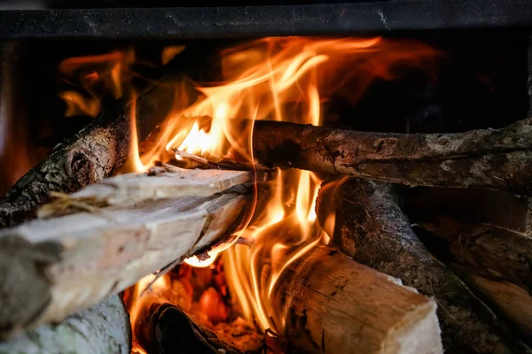 Okaliptüs Odun Sobasında Ateş Alevleri - Stok İmaj