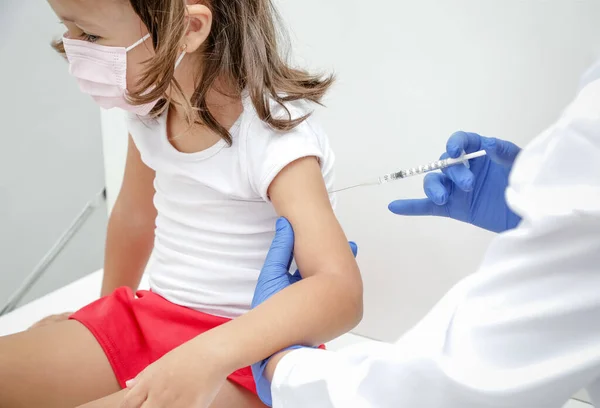 Child Being Vaccinated Covid Goes Back Medical School Blue Glove Telifsiz Stok Fotoğraflar