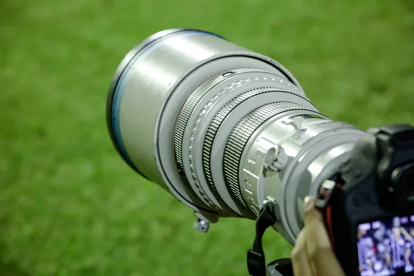 Kameralinse Auf Dem Fußballfeld Auge Auf Dem Spielfeld Stockbild