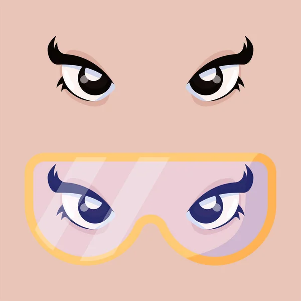 Ojos Anime Chica Dibujada Mano Con Gafas Grandes Adecuado Para — Vector de stock