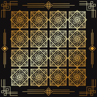 Art Deco Kusursuz Desenli Arkaplan. Posterler, afişler, kapaklar ve diğer pazarlama amaçlarına uygun.