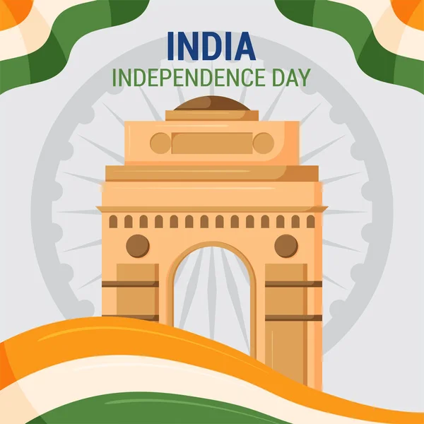 Porte Inde Avec Drapeau Jour Indépendance Indienne Convient Pour Une — Image vectorielle
