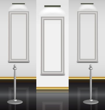 sanal müze sergi salonu ile üç boş vurgulanmış çerçeve resim çerçeveleme için hazır