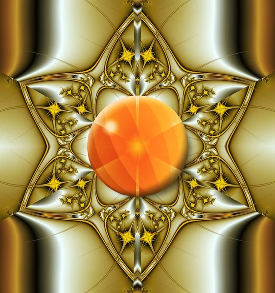 Bilgisayar tarafından oluşturulan soyut fraktal sanat eserleri zarif bir düğmeyle süslenmiştir.