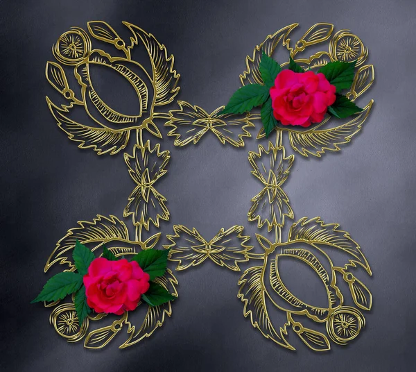 Suyun altında kalmış fraktal ve altın süsleme ile zarif yapıştırma kitaplarının 3 boyutlu resimleme şablonu 