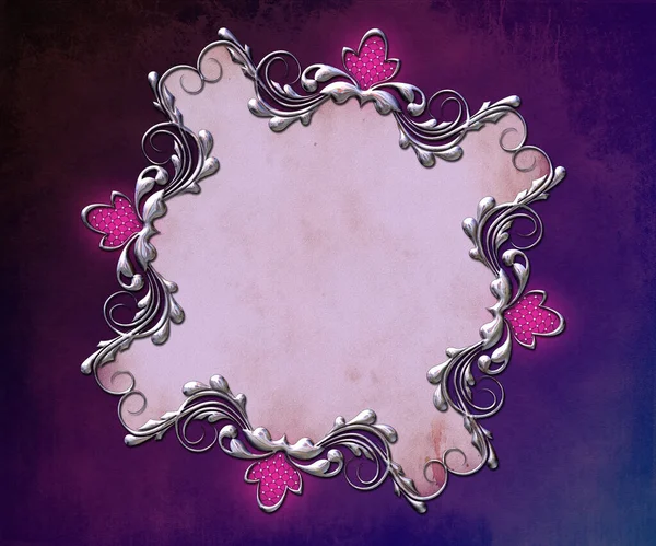 Mor defter çerçevesinin gümüş süslemelerle üç boyutlu çizimi