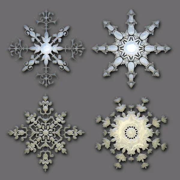 Render Delicate Glossy Snowflake Collection — Stock Photo, Image