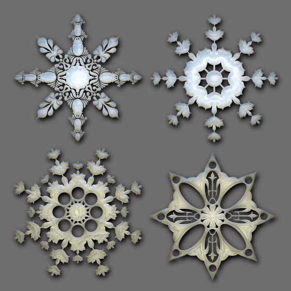 Render Delicate Glossy Snowflake Collection — Stock Photo, Image