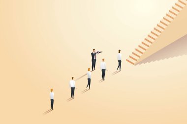 Yönetici, insanları işe yönlendiren personeli kontrol etmek için megafonla emirler veriyor. izometrik vektör çizimi.