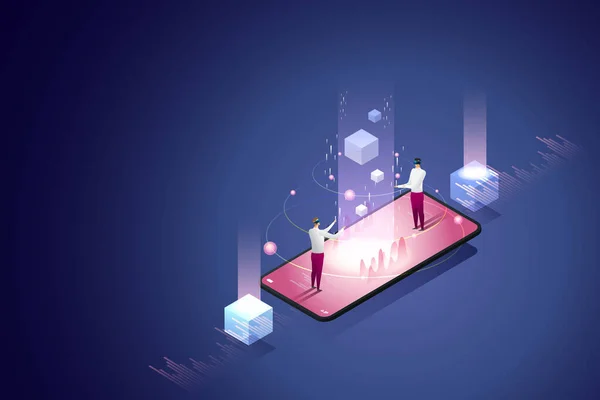 Experience 3D Metaverse, akıllı telefonlar ve dijital cihazlardaki kullanıcılar için bir sanal gerçeklik teknolojisidir. izometrik vektör çizimi