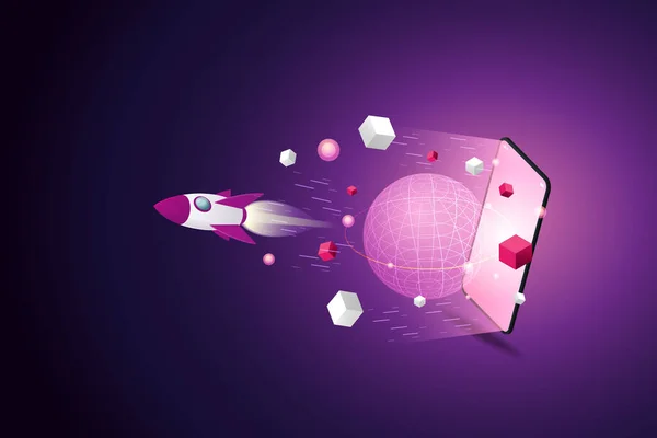 3D Metaverse Deneyimi, gelecekteki akıllı telefon ve dijital cihazlar için sınırsız sanal gerçeklik teknolojisi. izometrik vektör çizimi.