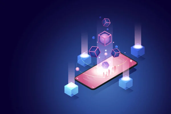 Tecnología Blockchain Para Smartphone Future Technology Concept Blockchain Criptomoneda Ilustración — Vector de stock