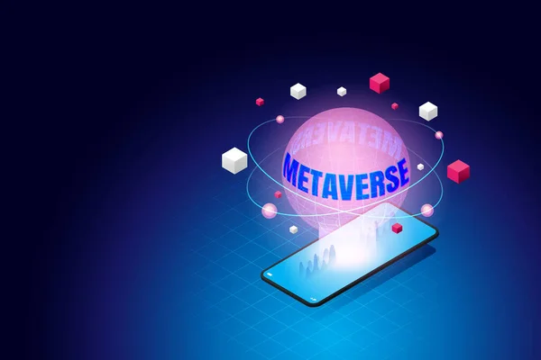 Världens Metavers Smartphone Gränslös Virtuell Verklighetsteknik För Framtida Digitala Enheter — Stock vektor