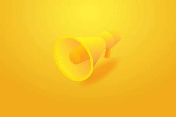 バックグラウンドでブルホーン黄色とプロモーション広告3Dメガホンイラストベクトル — ストックベクタ