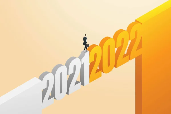 Los Empresarios Cruzan Puente Entre 2021 2022 Para Afrontar Nuevos — Archivo Imágenes Vectoriales