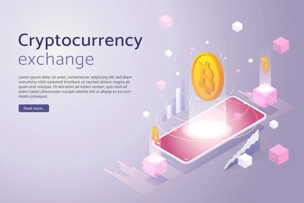 Tauschen Sie Bitcoin Auf Ihrem Smartphone Mit Online Investments Blockchain — Stockvektor