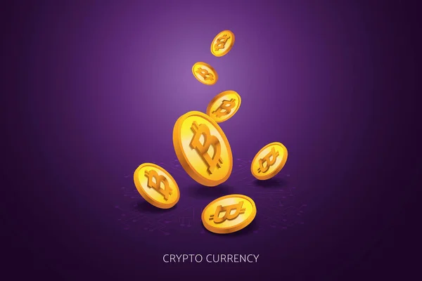 Bitcoin Digital Currency Purple Digital Background Cryptocurrency Isometric Vector Illustration — Stockvektor
