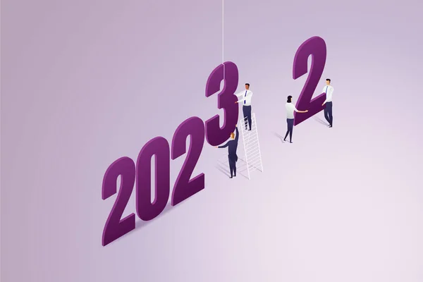 Equipo Empresarios Ayudan Mutuamente Convertir 2022 2023 Juntos Ilustración Vectorial — Archivo Imágenes Vectoriales