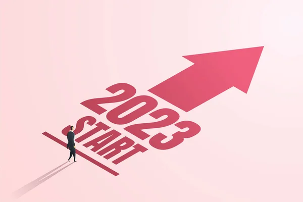 Şadamı 2023 Yılındaki Yeni Yıl Hedefleri Doğrultusunda Başlangıç Pozisyonunda Hazır — Stok Vektör