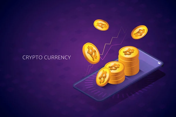 Tauschen Sie Bitcoin Auf Ihrem Smartphone Mit Online Investments Kryptowährungsmärkte — Stockvektor