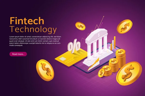 Banner Landing Page Fintech Financial Technology Vásárlások Tranzakciók Elektronikus Pénzátutalás — Stock Vector