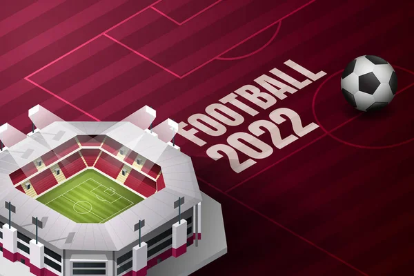 Fútbol 2022 Qatar Fondo Púrpura Ilustración Vectorial Isométrica — Archivo Imágenes Vectoriales
